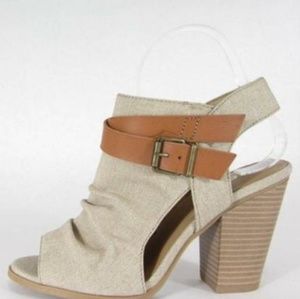 Strappy Buckle Peep Toe Booties  Stacked Heel
